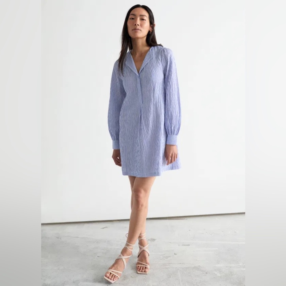 Blue and white striped cotton dress - Size 42 (EU) L
